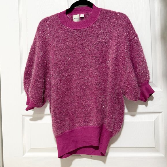 Women Anthropologie Maeve Violetta Tinsel Keyhole Sweater Pink Sparkle Sz Large - Picture 2 of 10